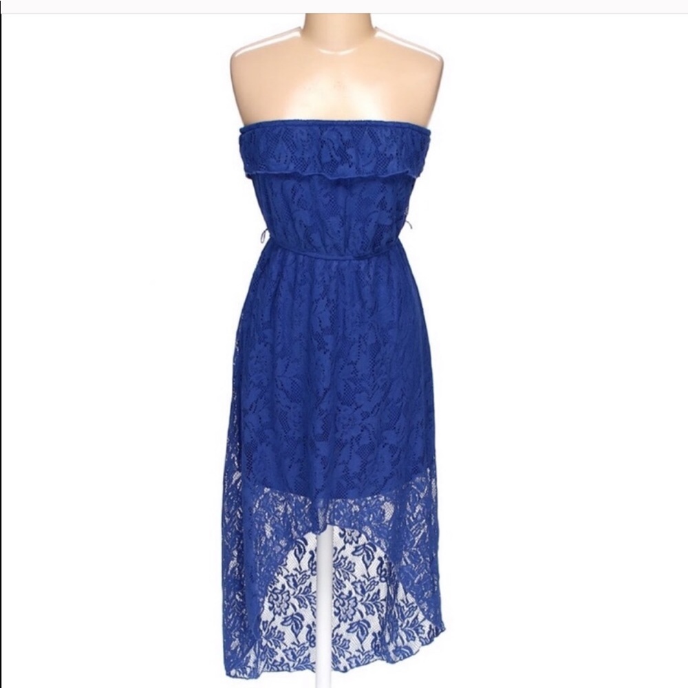 Trixxi Blue Lace Ruffle Top High-low Dress